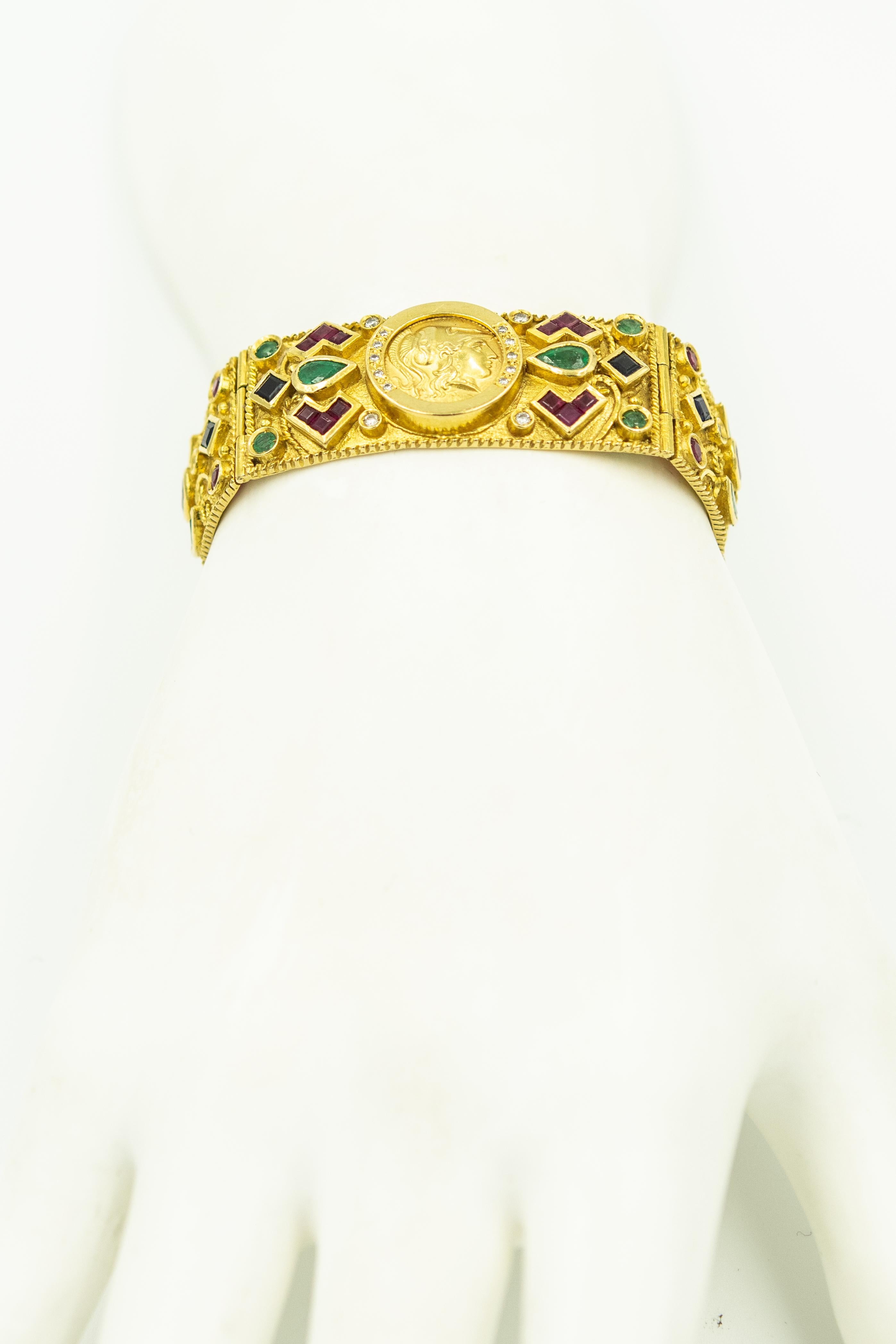 Greek Alexander Sapphire Emerald Ruby Diamond Gold Necklace Bracelet Ring Suite 6