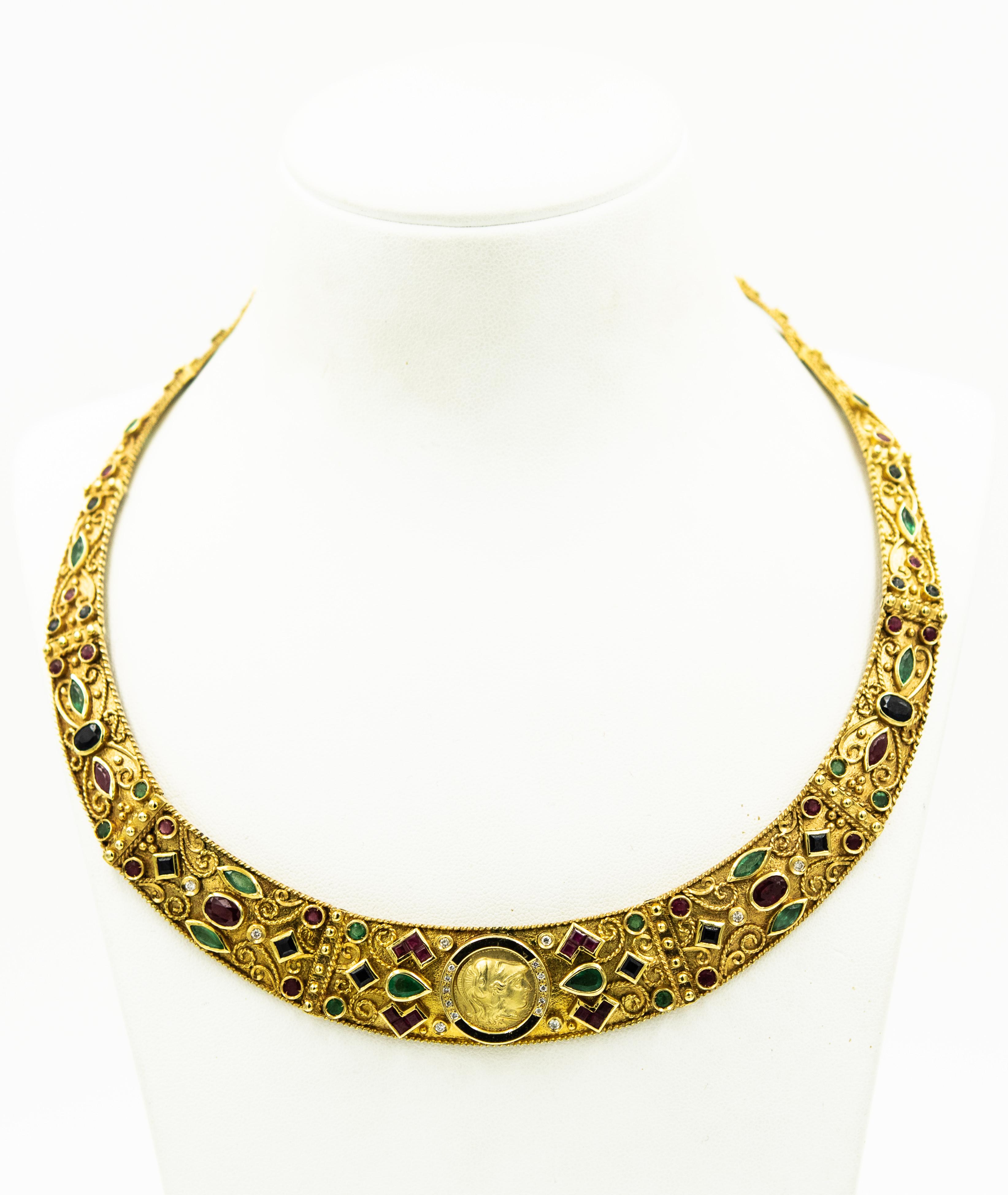 Impressive Greek Jewelry Suite - Necklace, Bracelet, Ring and Brooch (made from extra bracelet link)
The 18k yellow gold bracelet and necklace each feature a high relief portrait of Alexander the Great centrally set in the front of each piece.  The