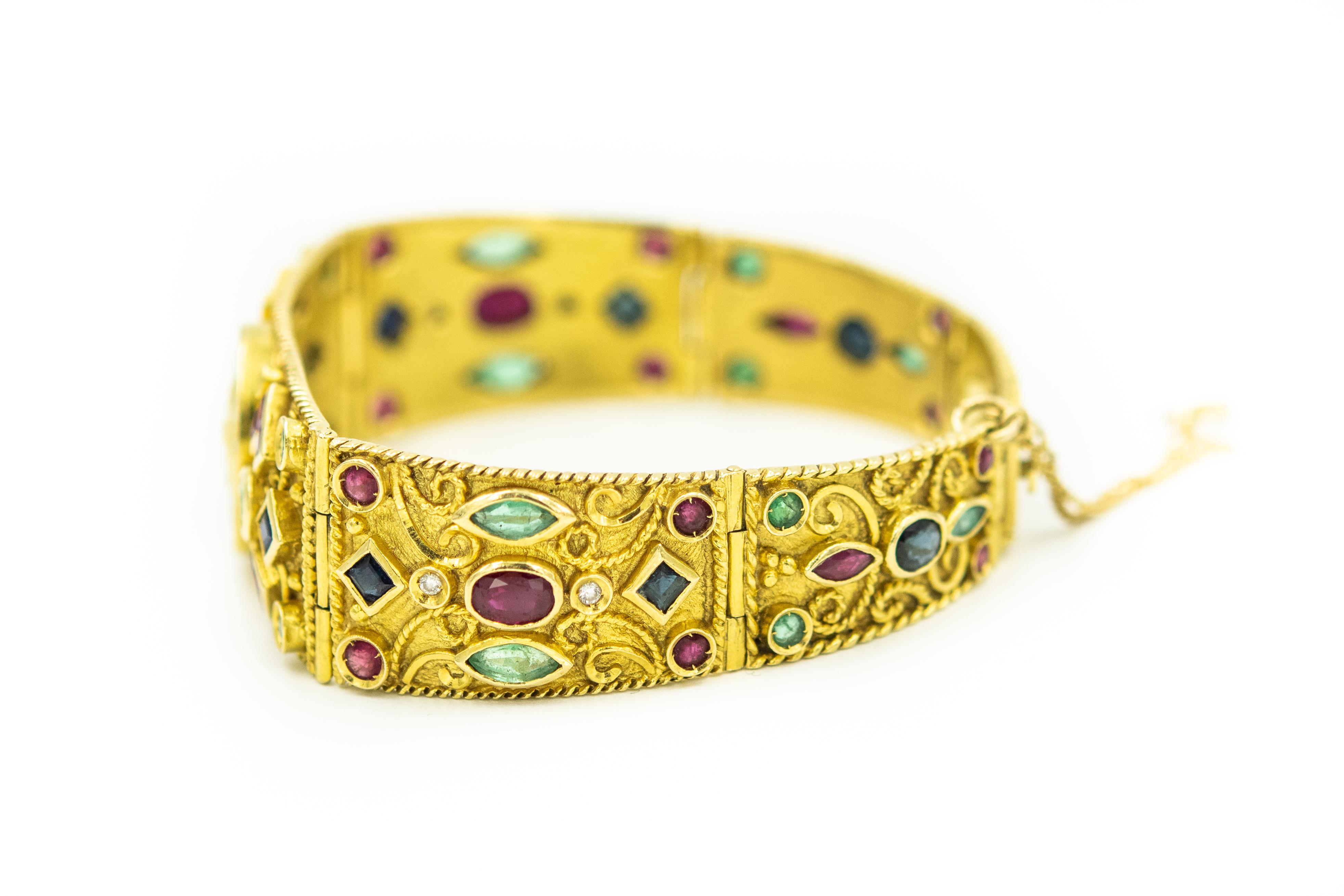 Greek Alexander Sapphire Emerald Ruby Diamond Gold Necklace Bracelet Ring Suite 2
