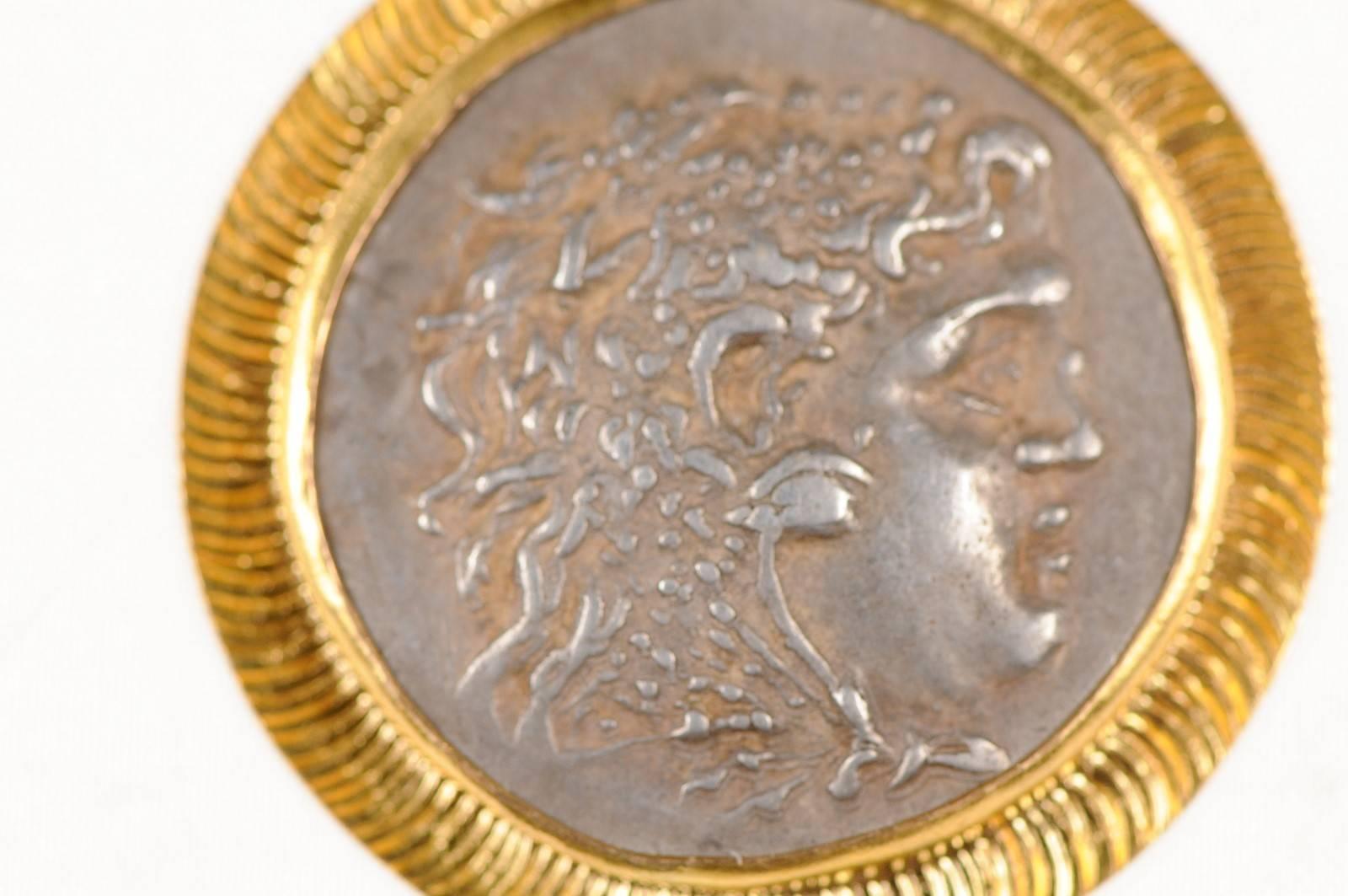 Patinated Ancient Greek Alexander the Great Tetradrachm Coin in Custom 22-Kt Gold Pendant