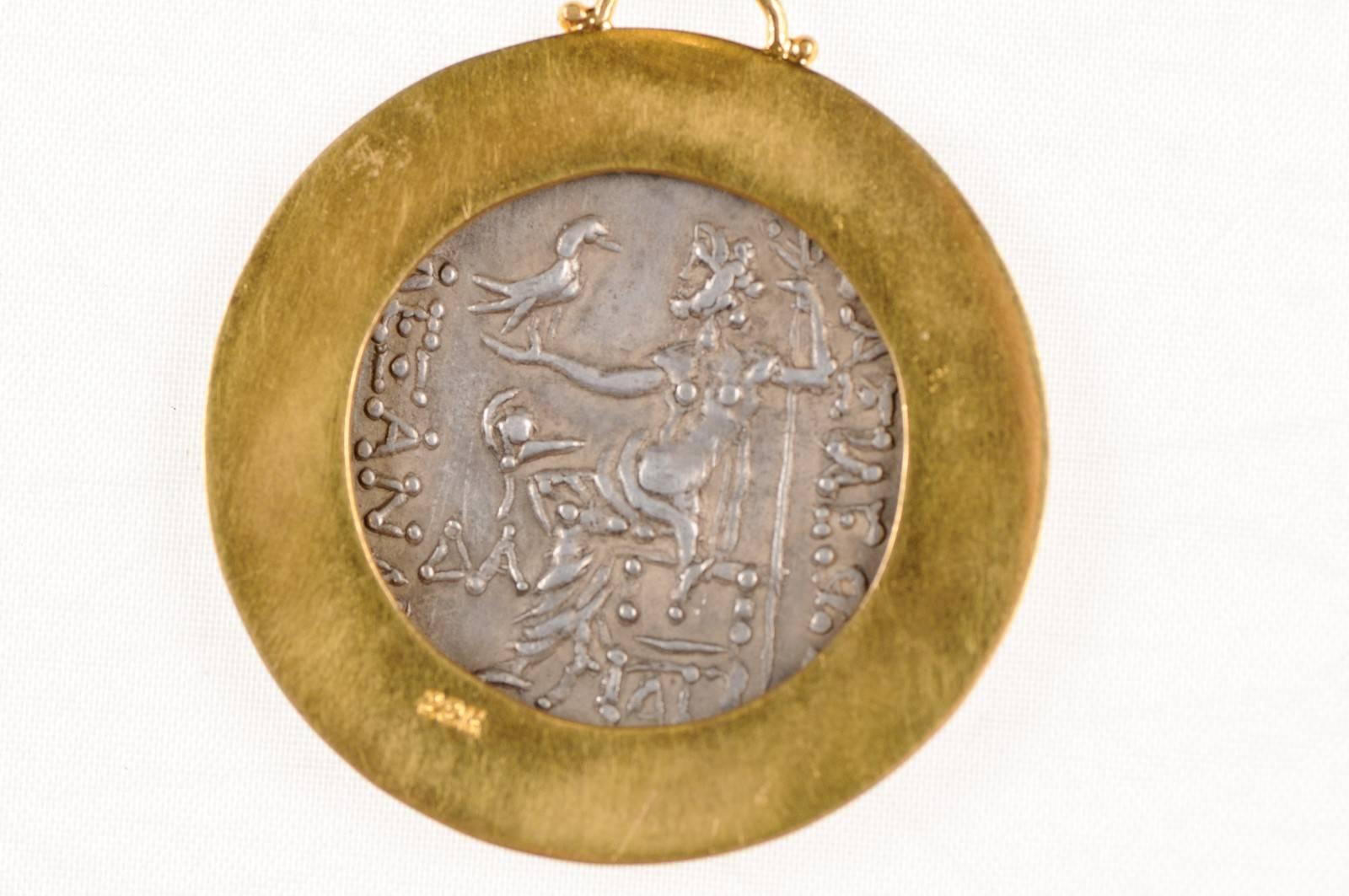 Pendentif en or 22 carats avec pièce de monnaie du Tetradrachme de la Grèce antique, représentant Alexander le Grand 1