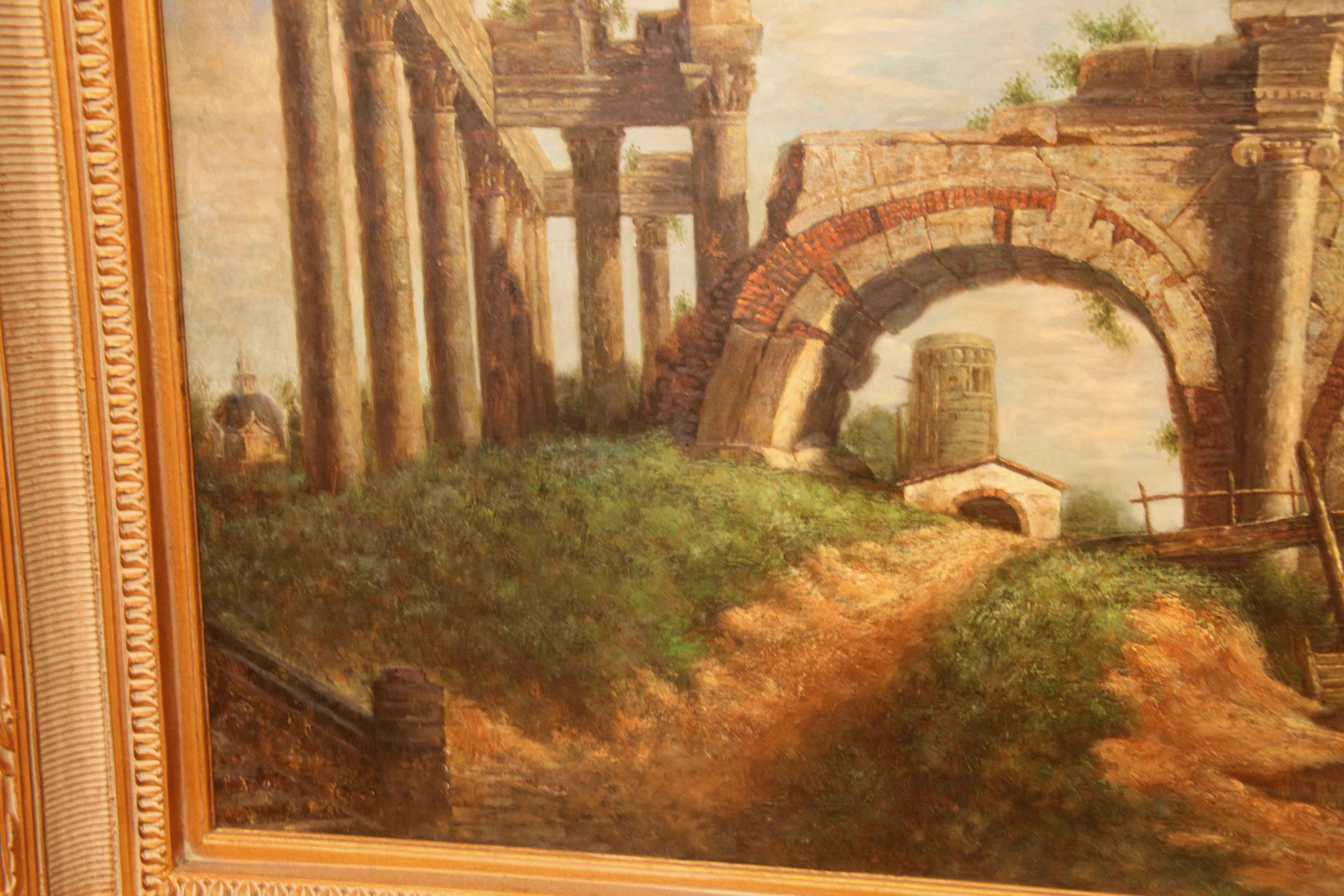 Greek Aqueduct Oil Painting In Good Condition In Wilson, NC