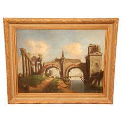 Vintage Greek Aqueduct Oil Painting