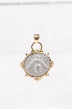 Greek AR Drachm [coin] Bee Pendant set w 18K