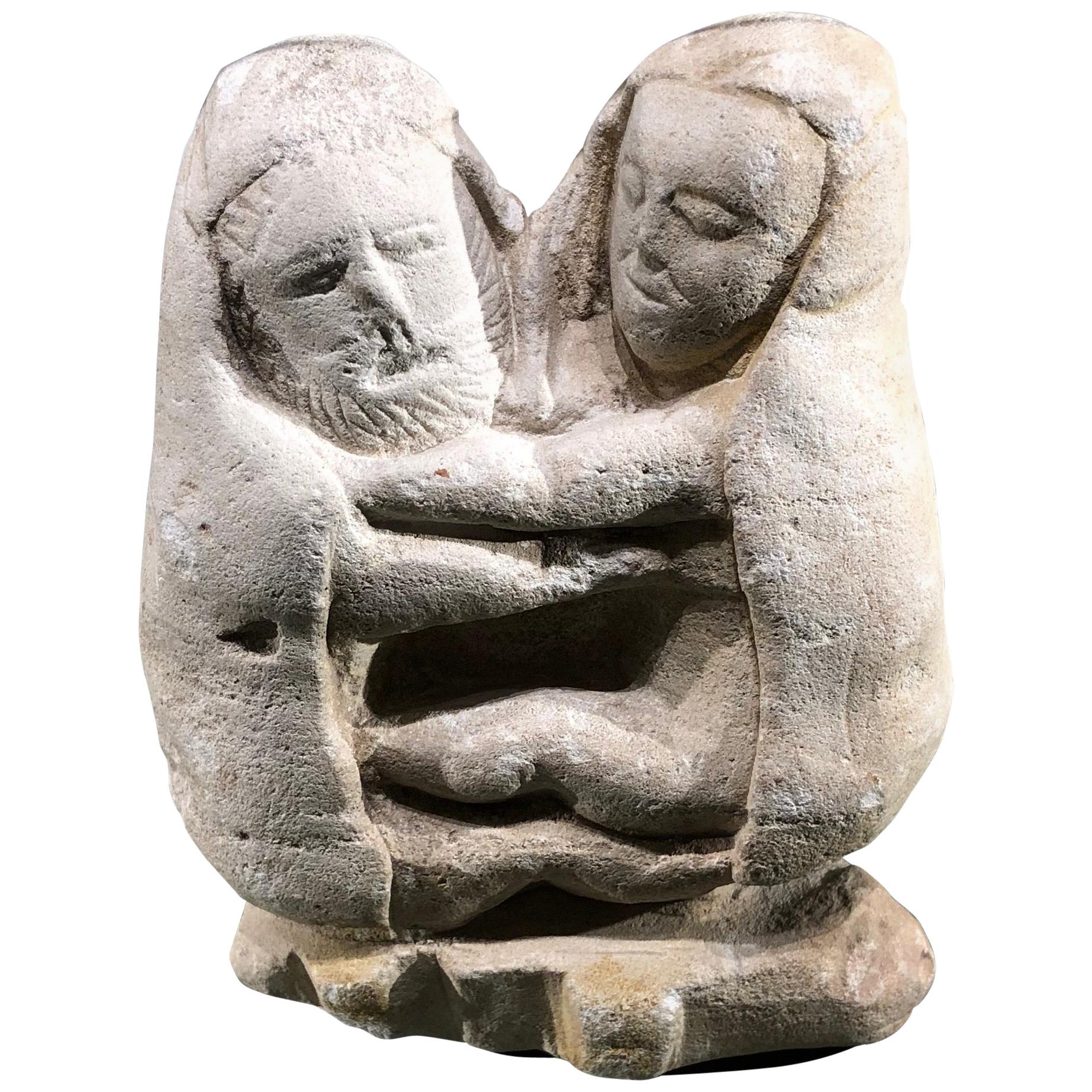 Greek archaic limestone sculpture representing "Zeus's wedding"