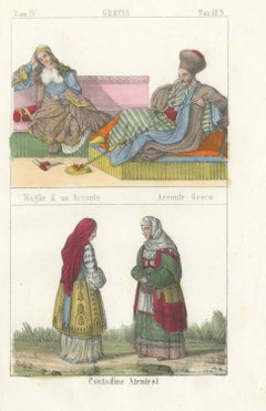 Greek Archon and His Wife with Athenian Peasant Women, Lithograph, 1842