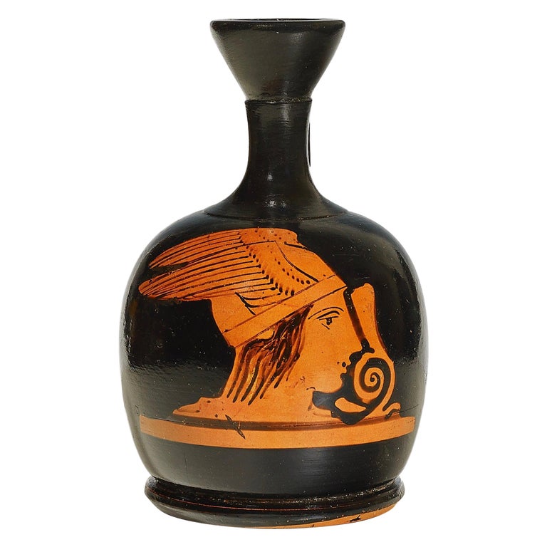 Greek Attic Red Figure Squat Lekythos With Hermes Head For Sale