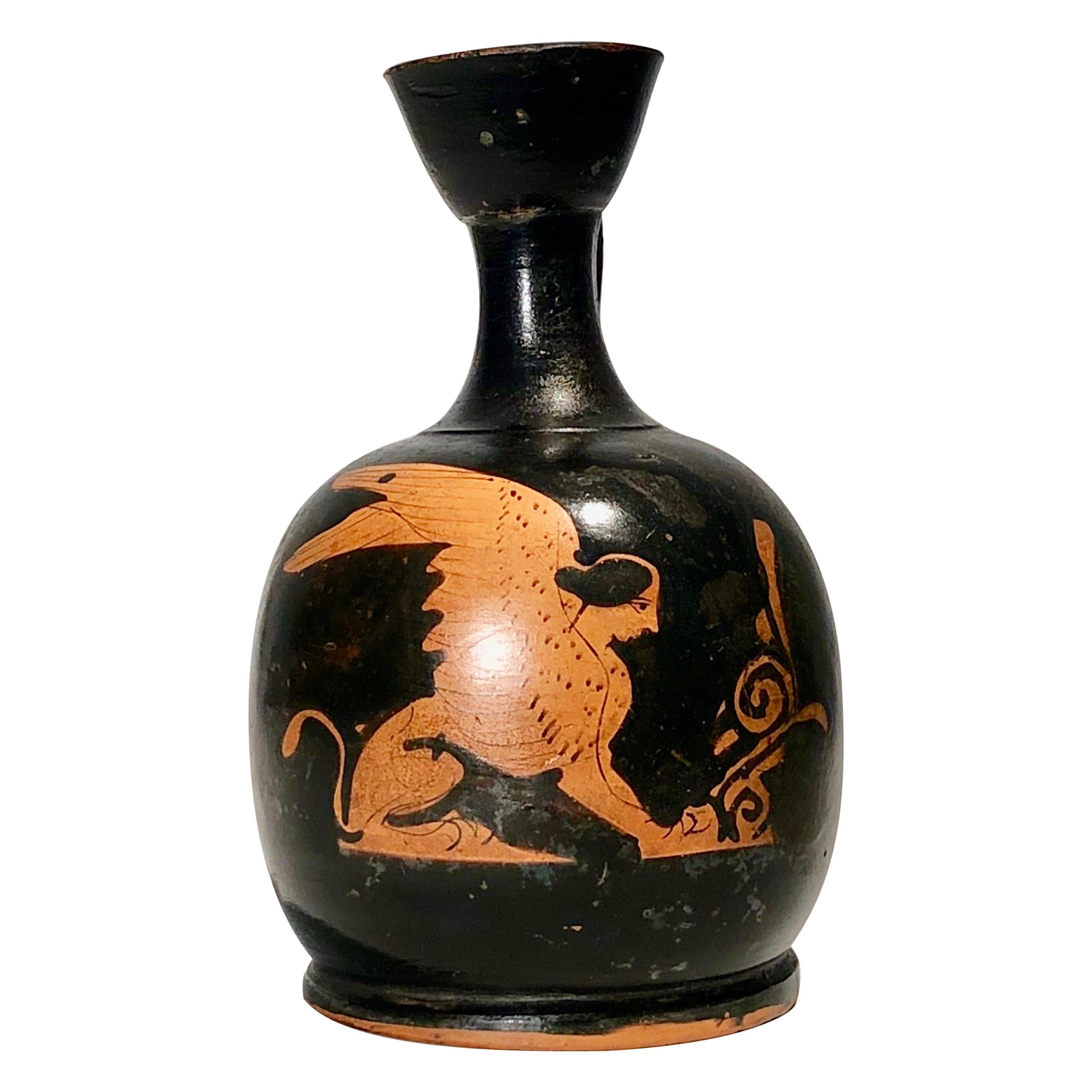 Greek, Attic Red Figure Squat Lekythos with Sphinx For Sale