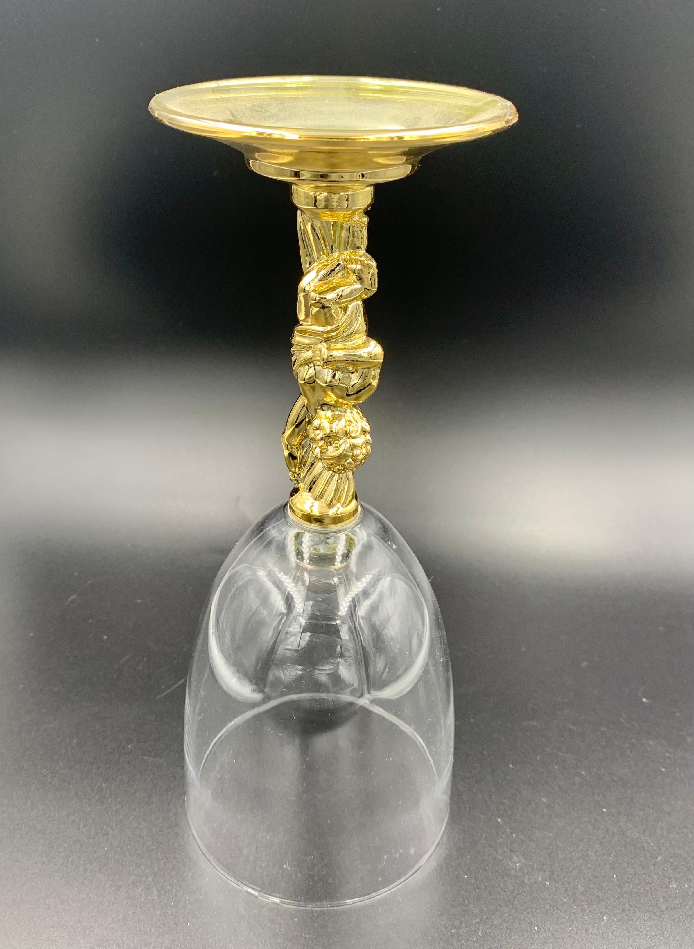 Taiwanese Greek Bacchus Gold Wine Glasses or Water Goblets