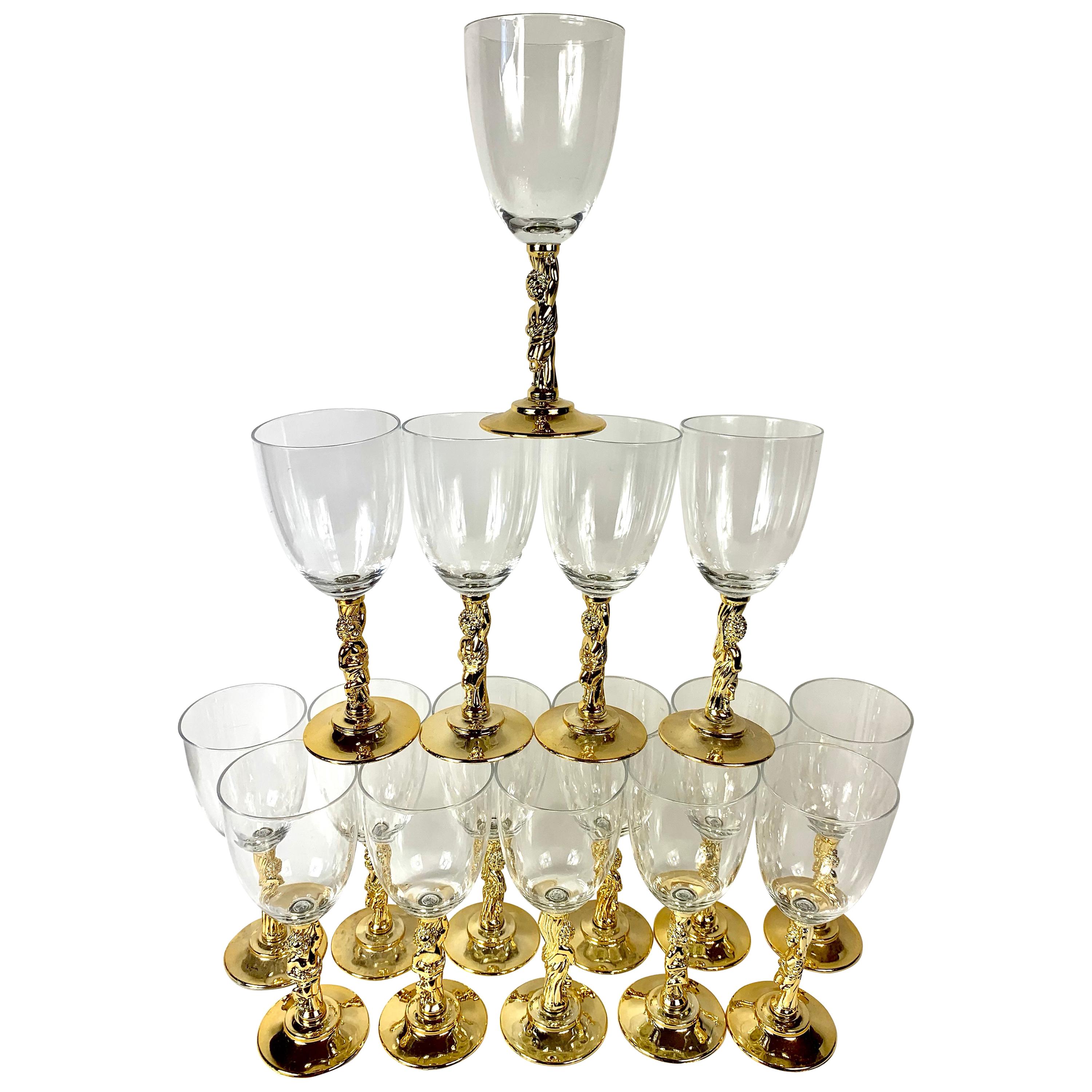 Greek Bacchus Gold Wine Glasses or Water Goblets
