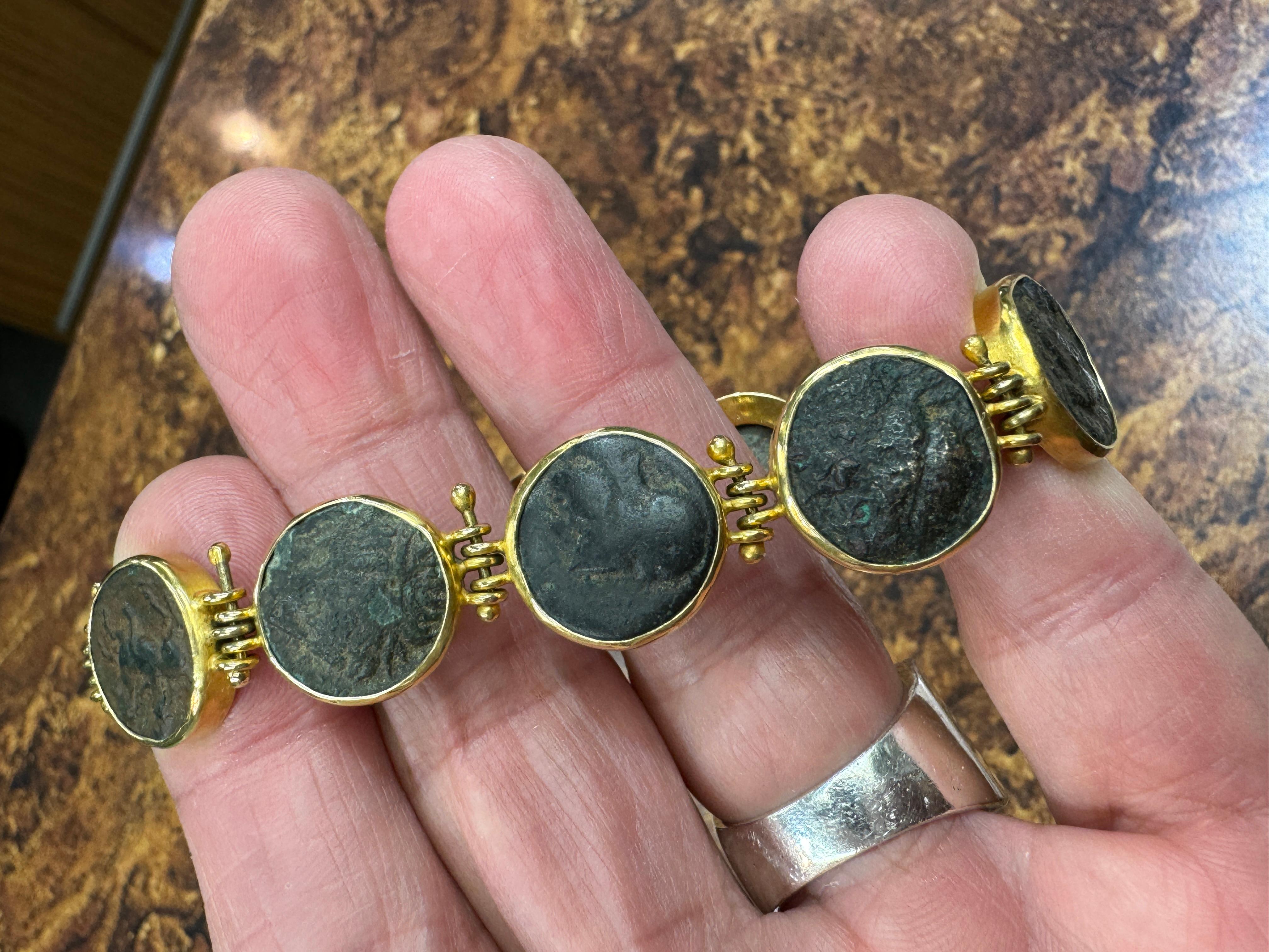 Greek Bronze Coin Yellow Gold Bracelet  For Sale 6
