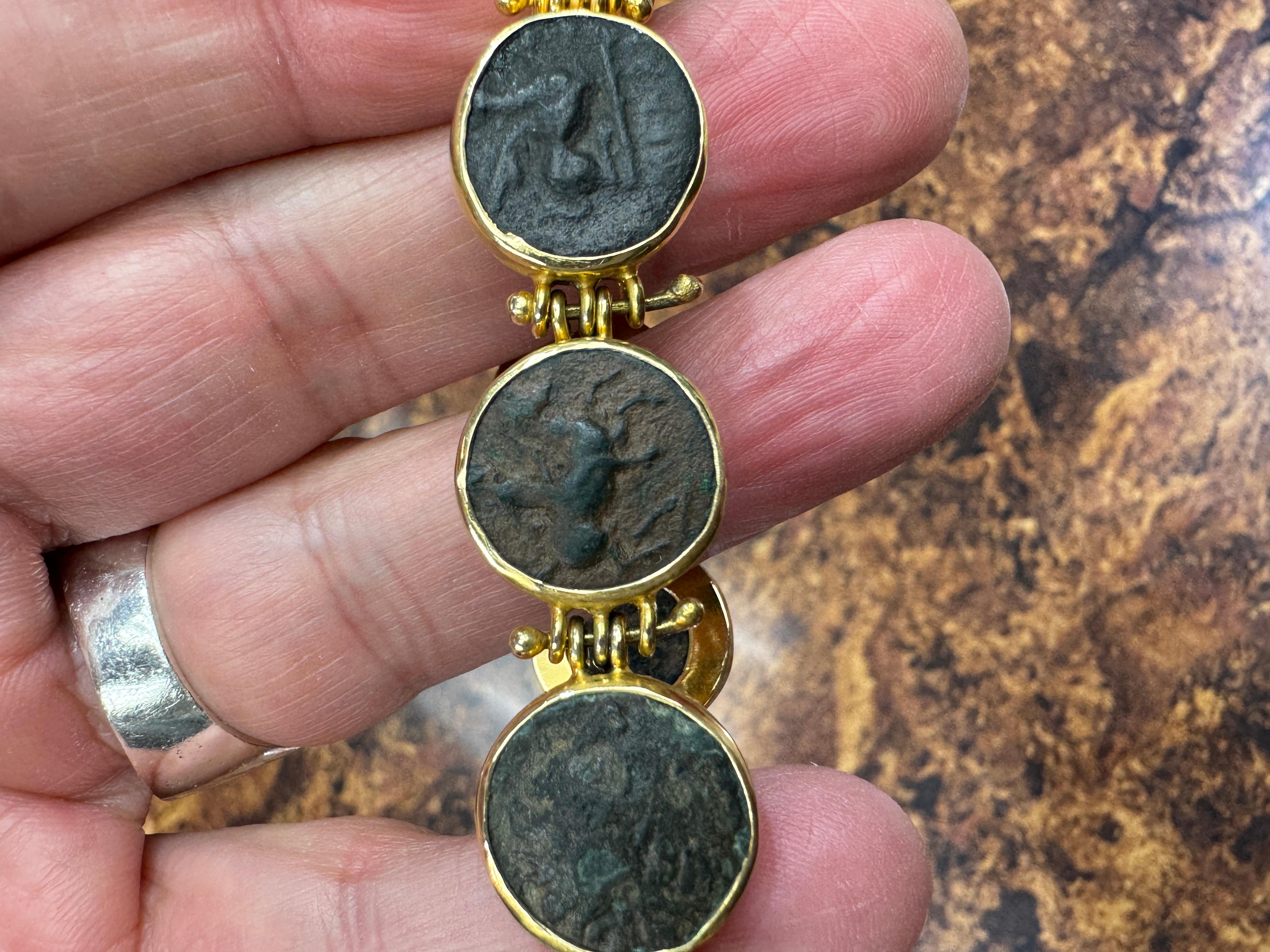 Greek Bronze Coin Yellow Gold Bracelet  For Sale 1