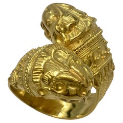Greek Bypass 22K GOLD Lion Ring 13.9 Gram Size 5.5 Adjustable Wrap Band Hallmark