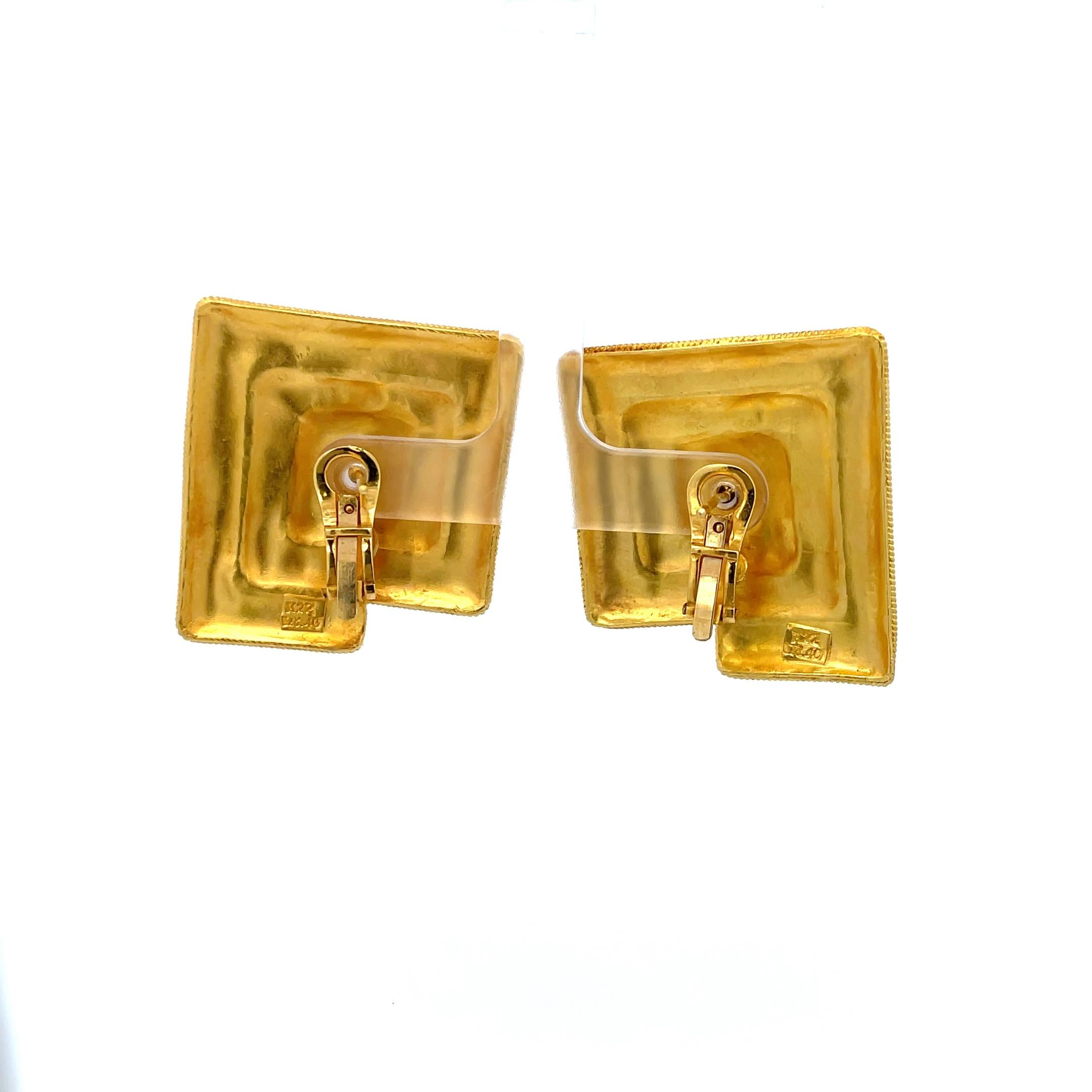 Boucles d'oreilles grecques à clip en or jaune 22K Pour femmes en vente