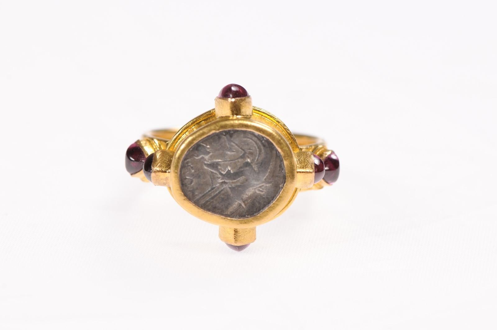 Greek Coin Gold & Ruby Ring For Sale 5