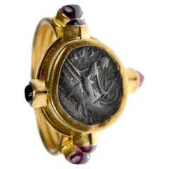 Greek Coin Gold & Ruby Ring