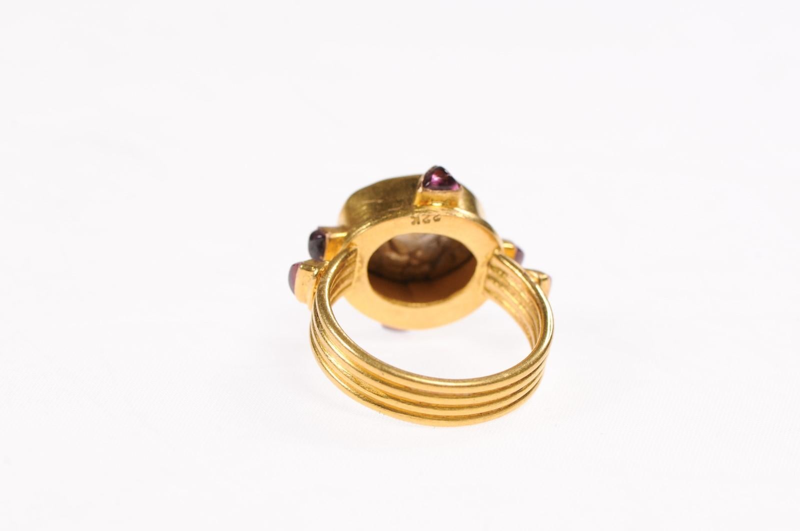 Greek Coin Gold & Ruby Ring For Sale 1