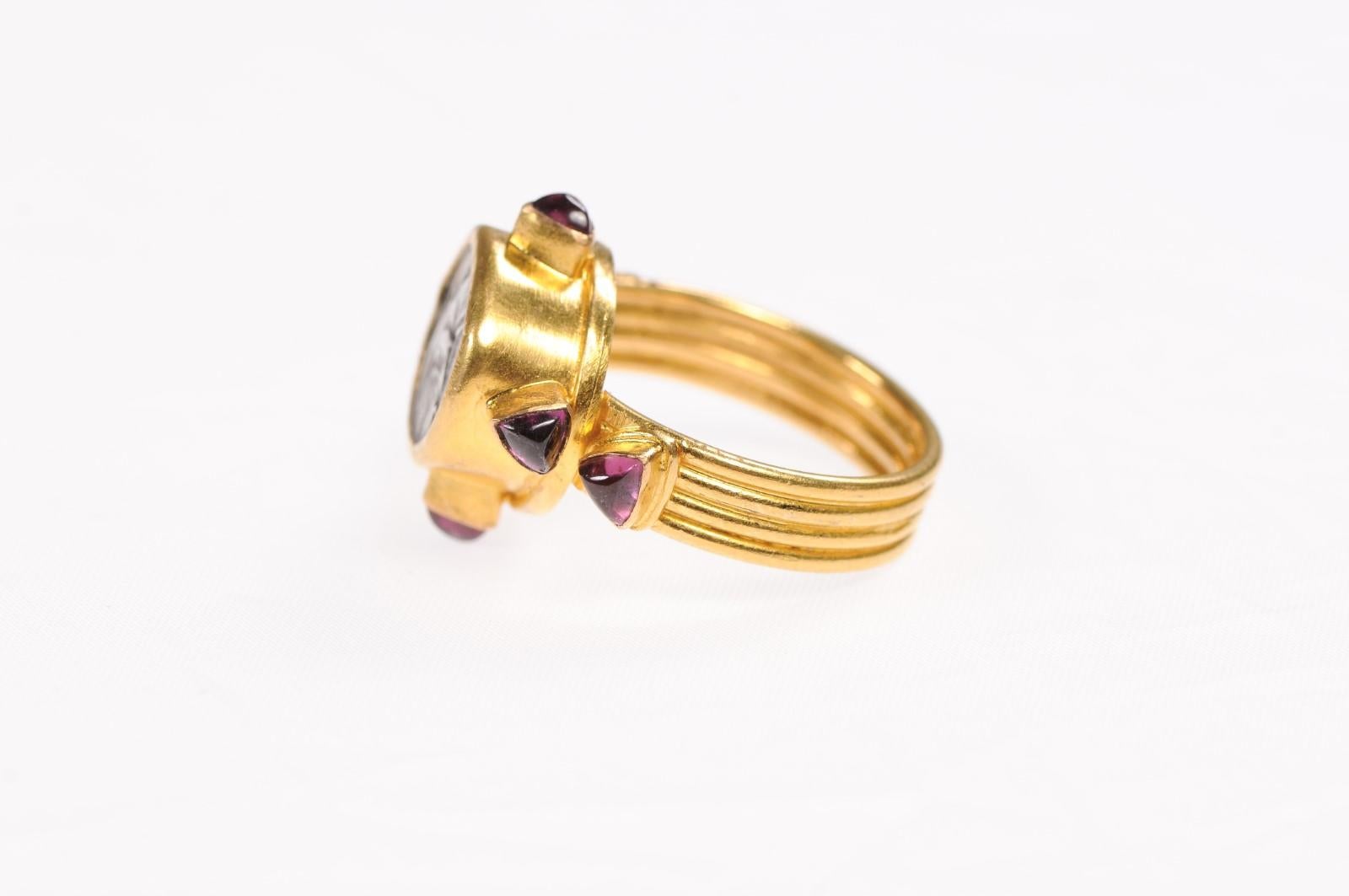 Greek Coin Gold & Ruby Ring For Sale 2