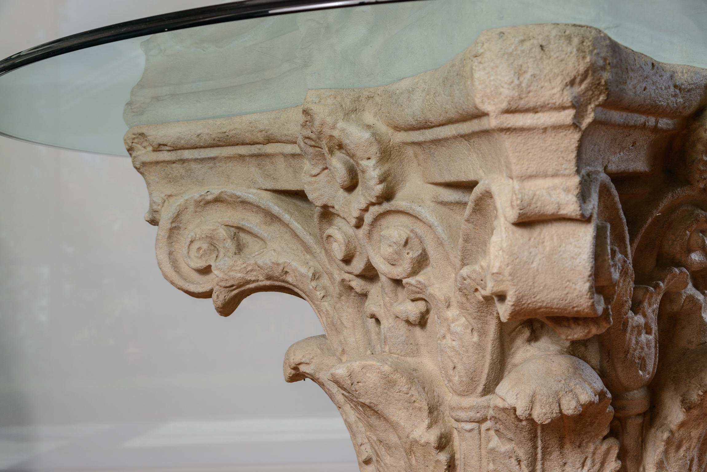 Greek Corinthian Style Cast Stone Large Pedestal Dinning Table With Glass Top 4