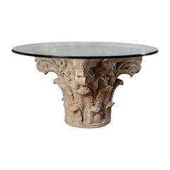 Greek Corinthian Style Cast Stone Large Pedestal Dinning Table With Glass Top