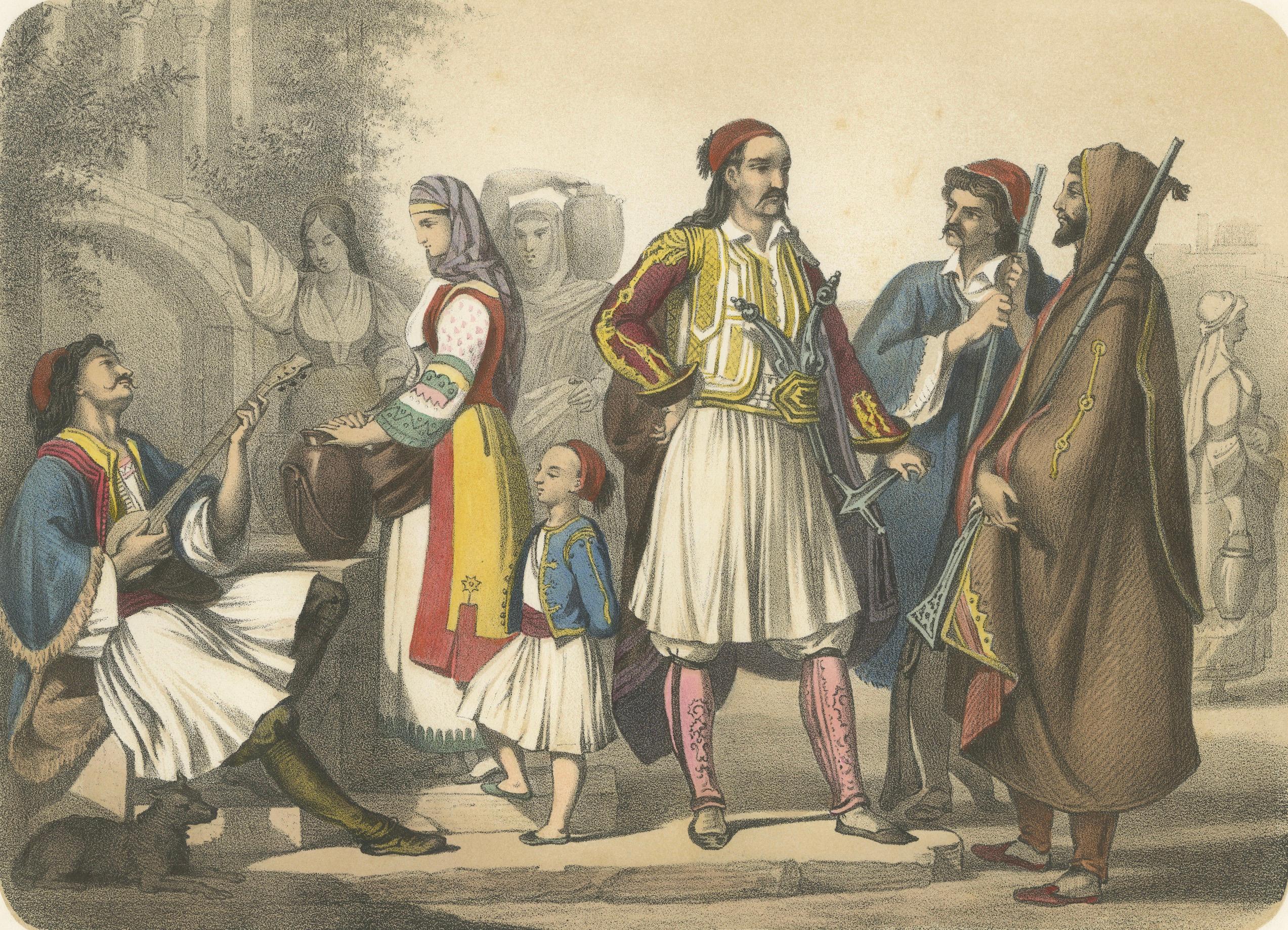 Trajes griegos - Atenienses y Palicares de Selléide, c.1845 Francés en venta