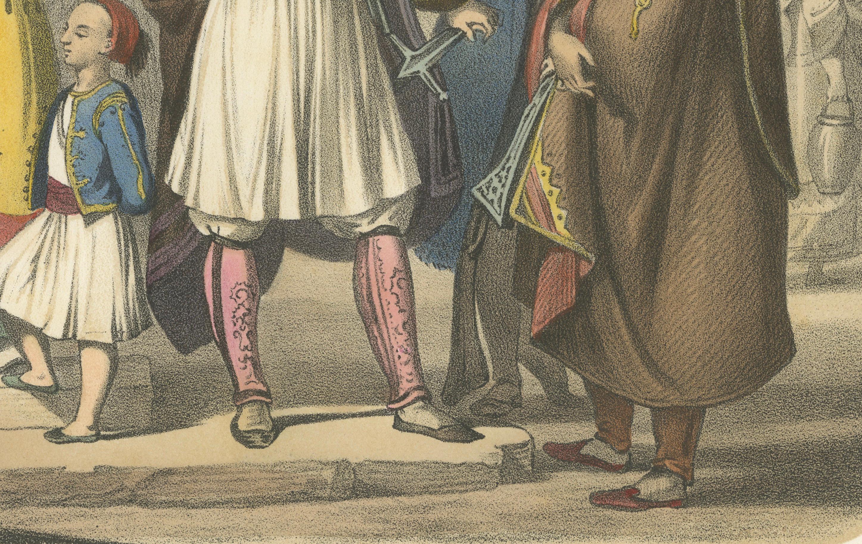 Trajes griegos - Atenienses y Palicares de Selléide, c.1845 Mediados del siglo XIX en venta