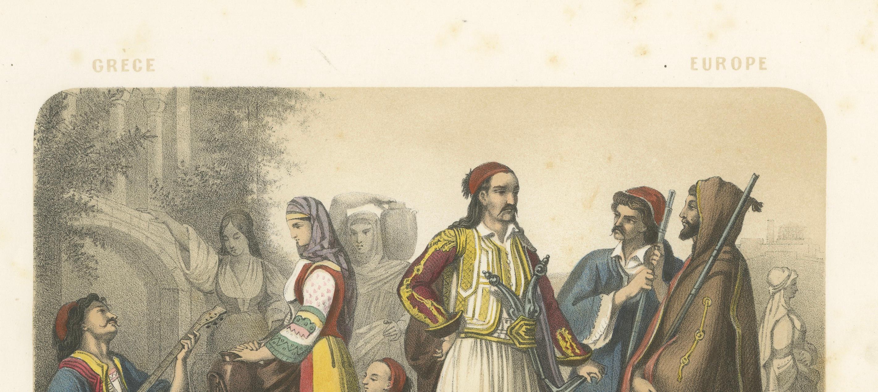 Trajes griegos - Atenienses y Palicares de Selléide, c.1845 en venta 2