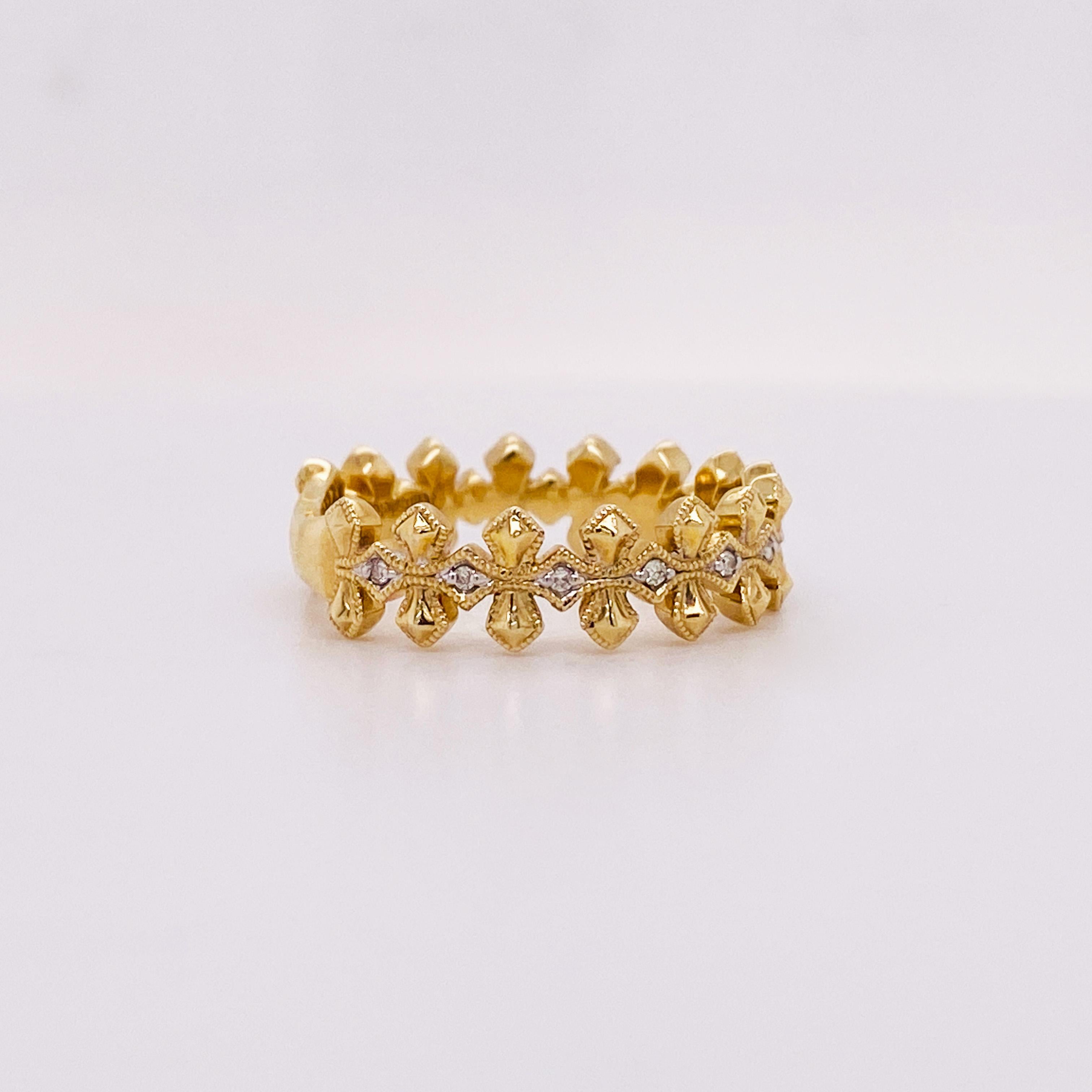 For Sale:  Greek Cross Diamond Band 5.5mm in 14K Yellow Gold, .05 Cts in White Gold (Lv) 3