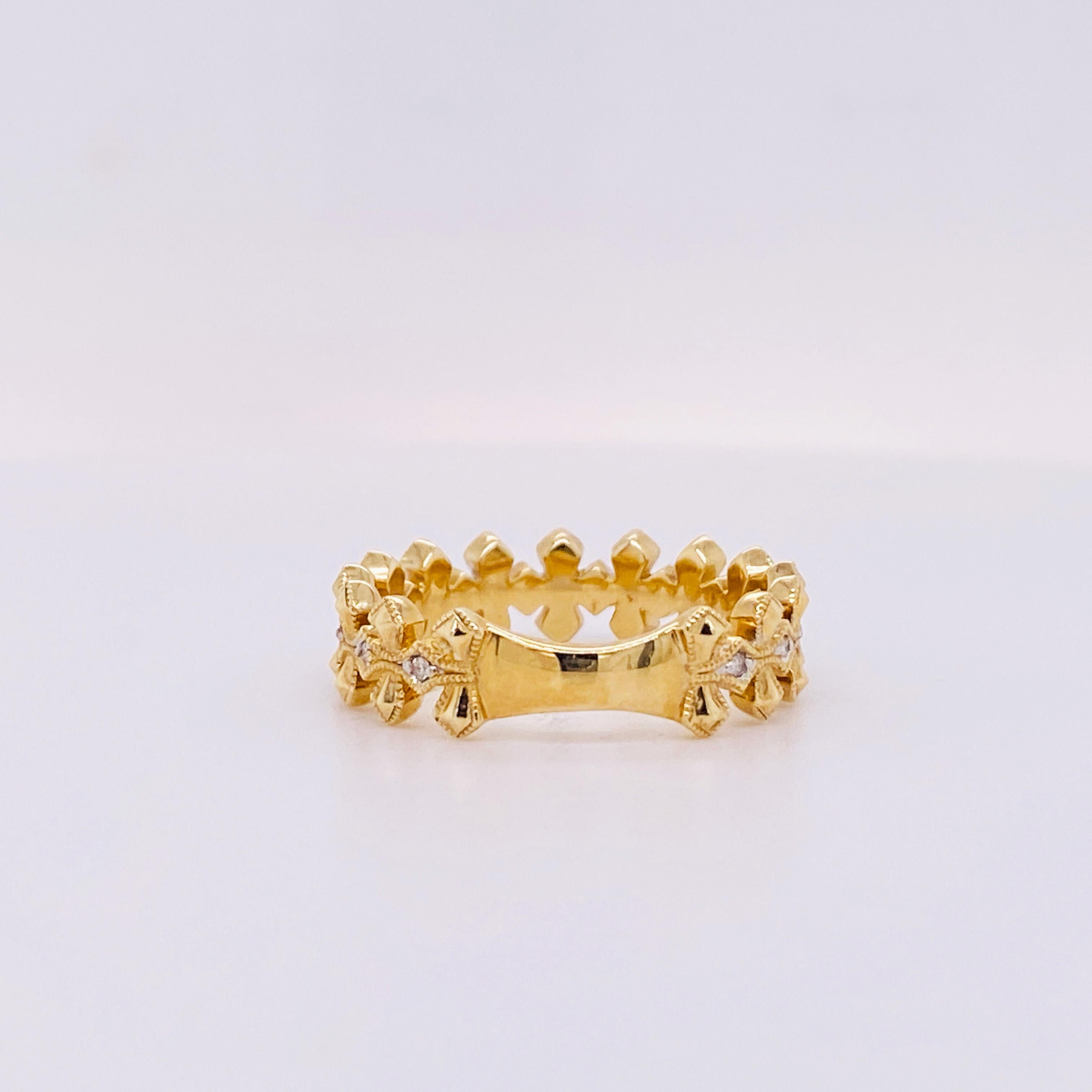 For Sale:  Greek Cross Diamond Band 5.5mm in 14K Yellow Gold, .05 Cts in White Gold (Lv) 4