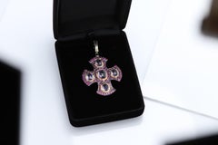 Greek Cross with Black Rhodium Ruby & Amethyst Sterling Silver & 18 Karat Gold