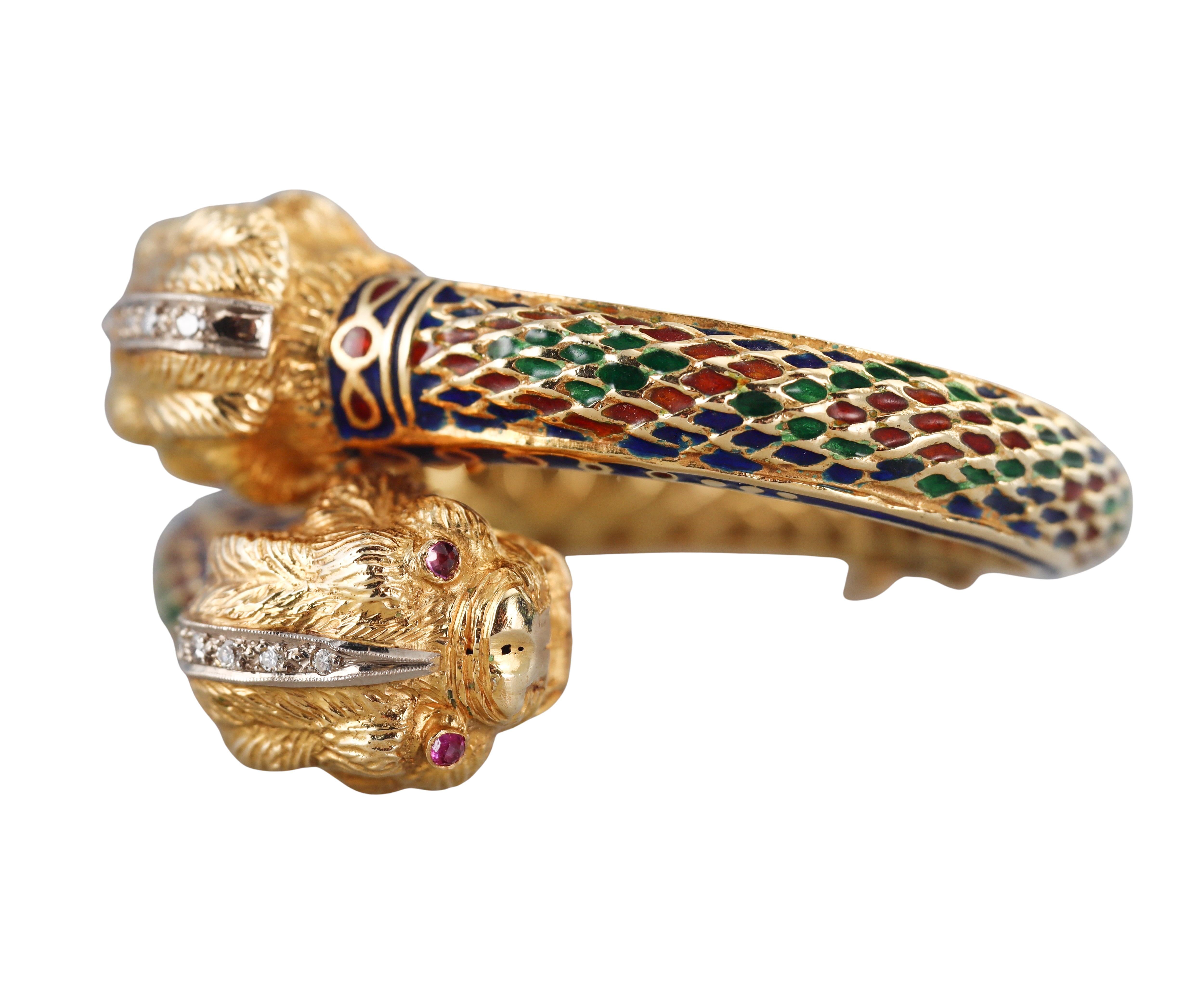 Griechisches Diamant-Rubin-Emaille-Gold-Chimäre-Armband im Angebot 5