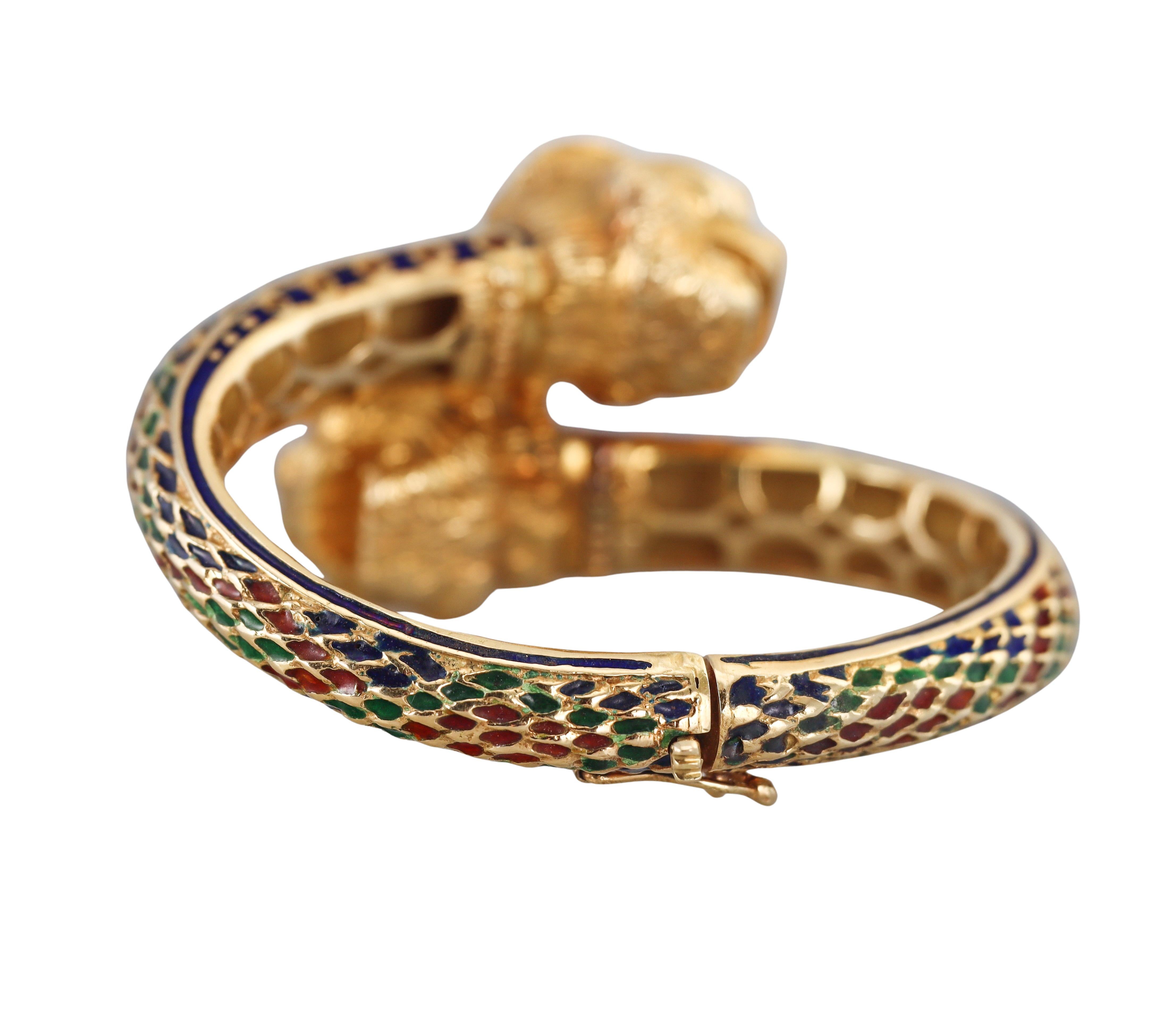 Griechisches Diamant-Rubin-Emaille-Gold-Chimäre-Armband im Angebot 6