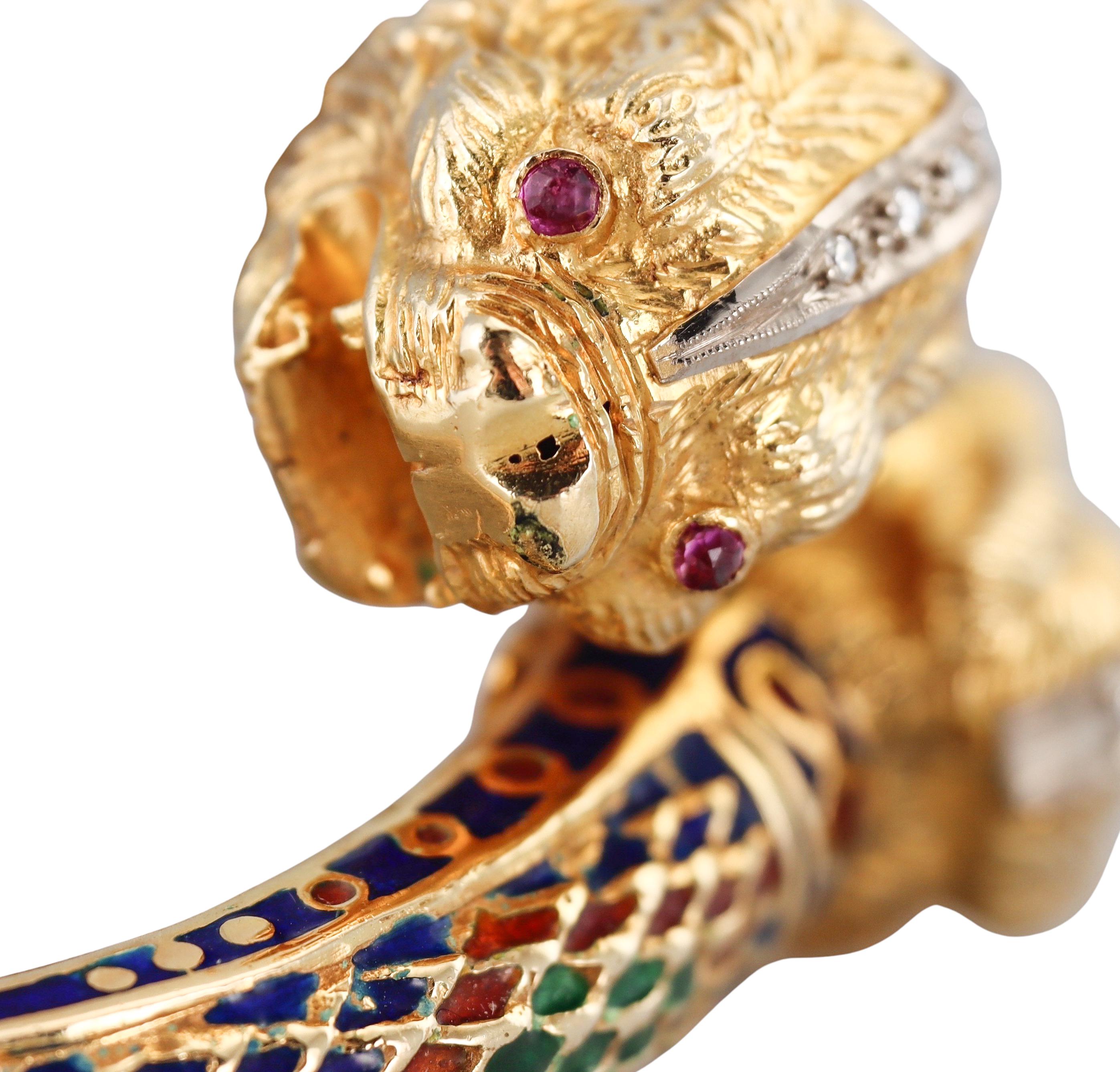 Griechisches Diamant-Rubin-Emaille-Gold-Chimäre-Armband im Angebot 8