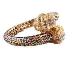 Greek Diamond Ruby Enamel Gold Chimera Bracelet