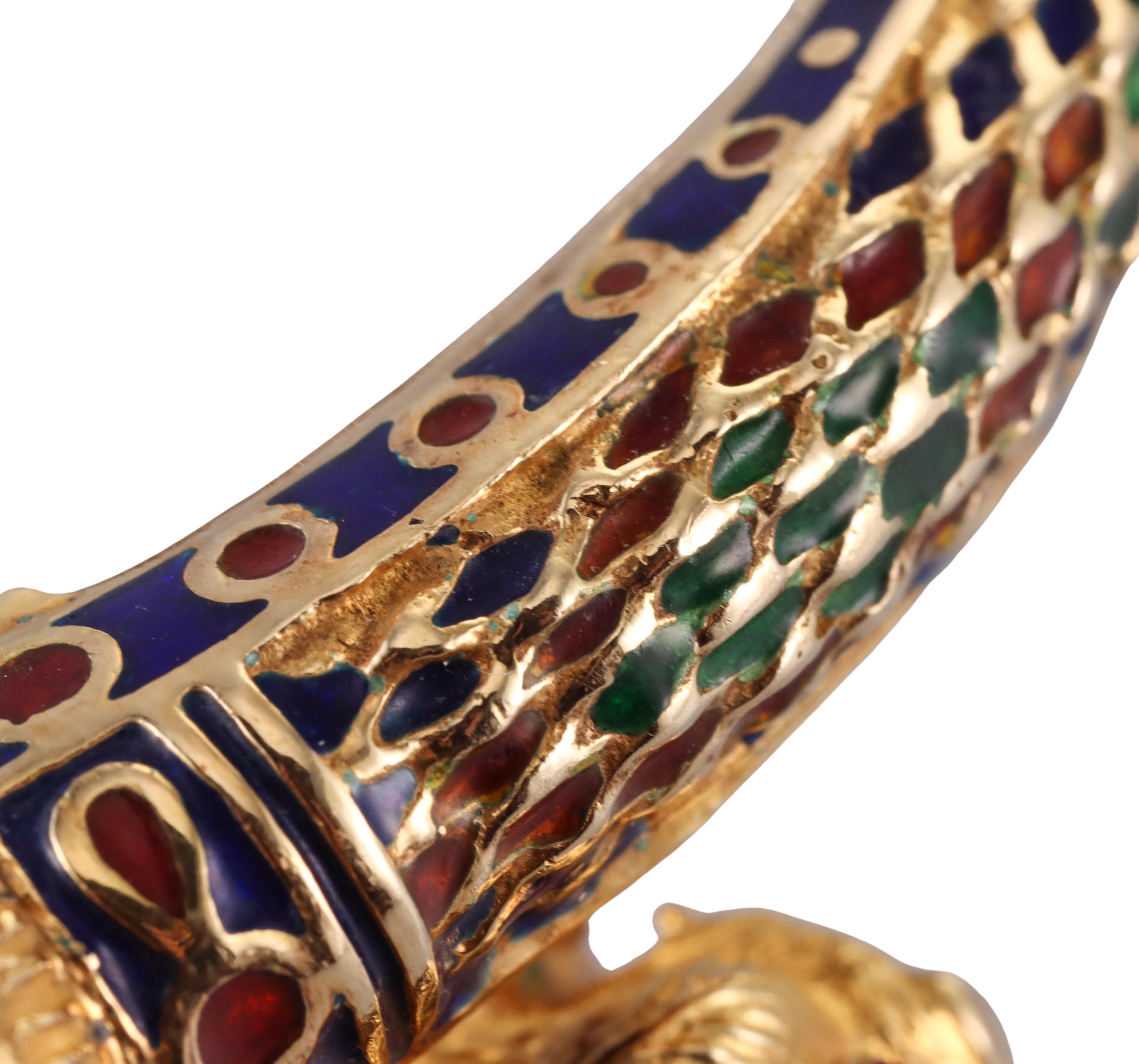 Greek Diamond Ruby Enamel Gold Chimera Bracelet For Sale 2