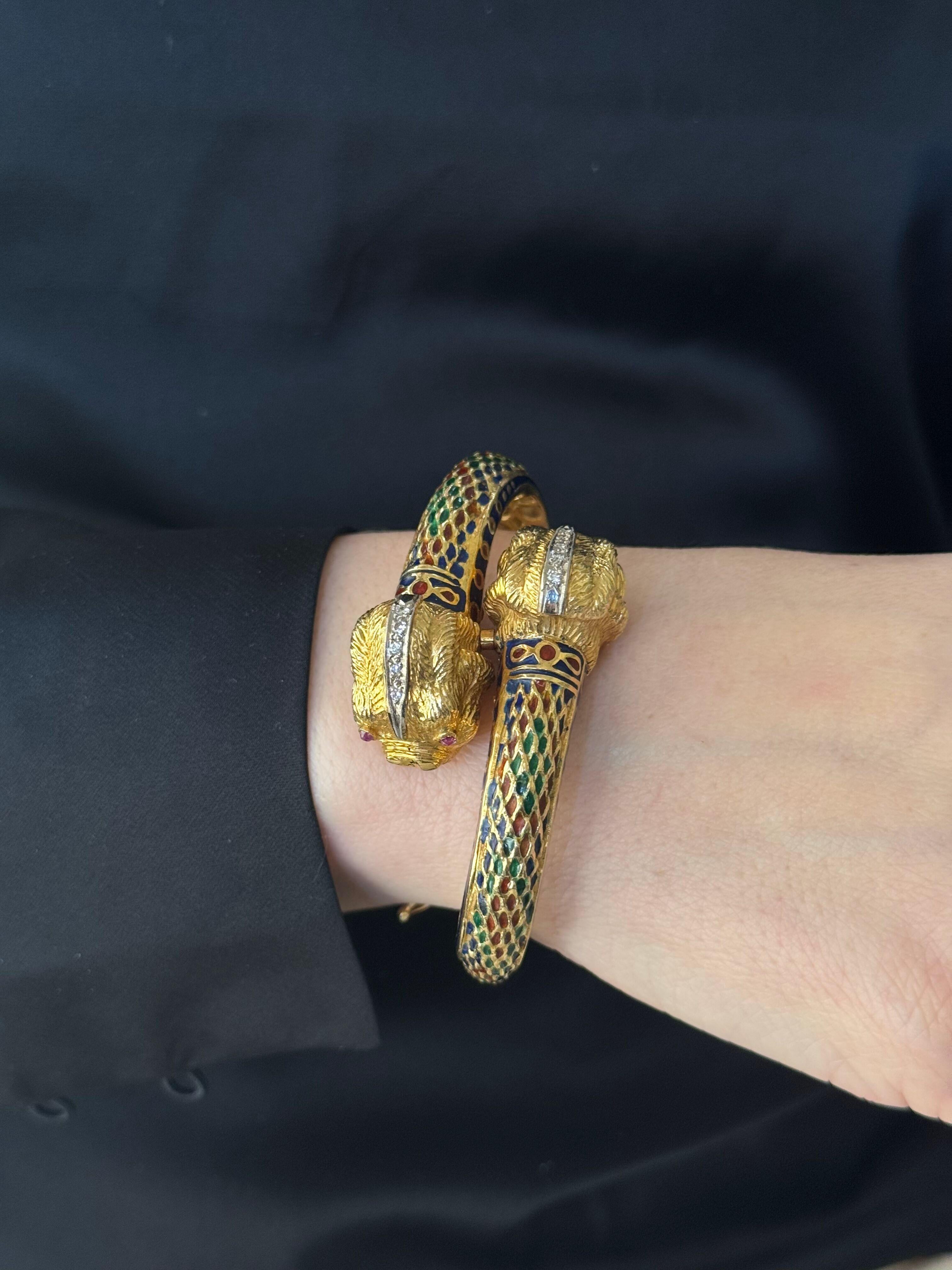 Griechisches Diamant-Rubin-Emaille-Gold-Chimäre-Armband im Angebot 4