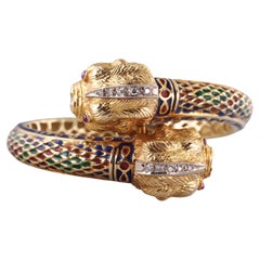 Vintage Greek Diamond Ruby Enamel Gold Chimera Bracelet