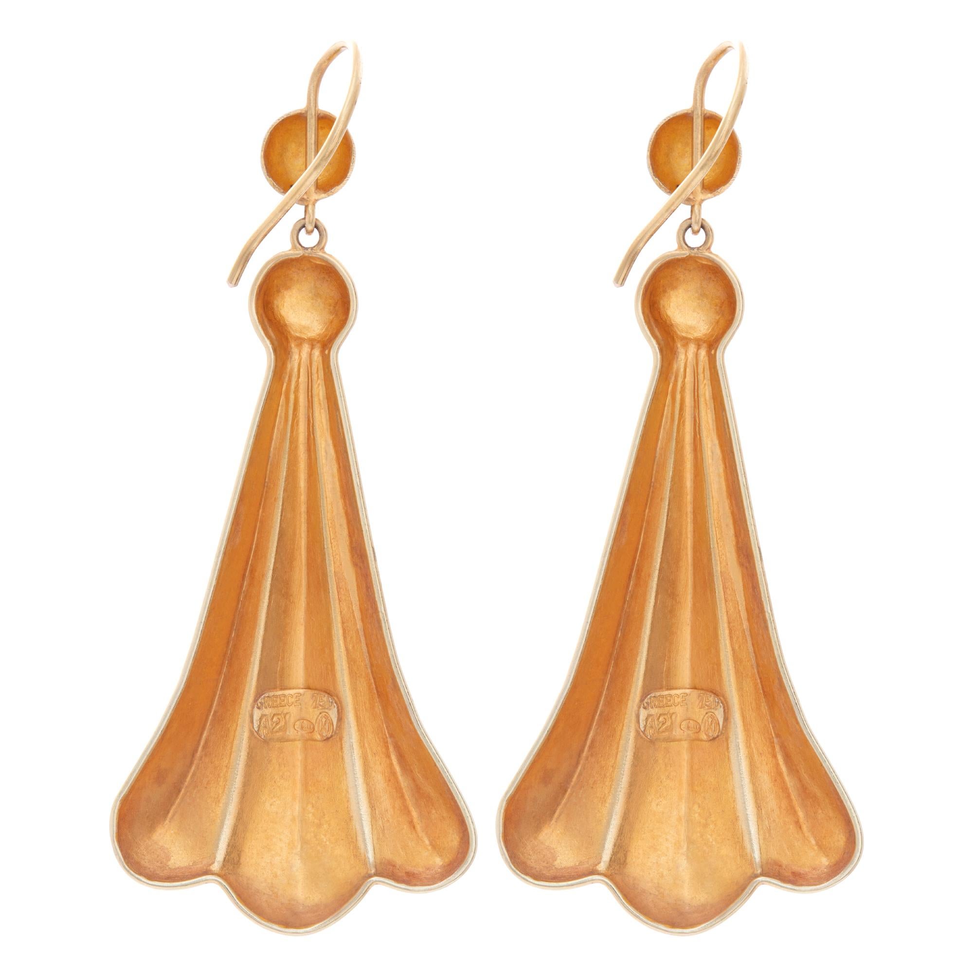 Women's Greek Drop Earrings in 18k Yellow Gold For Sale