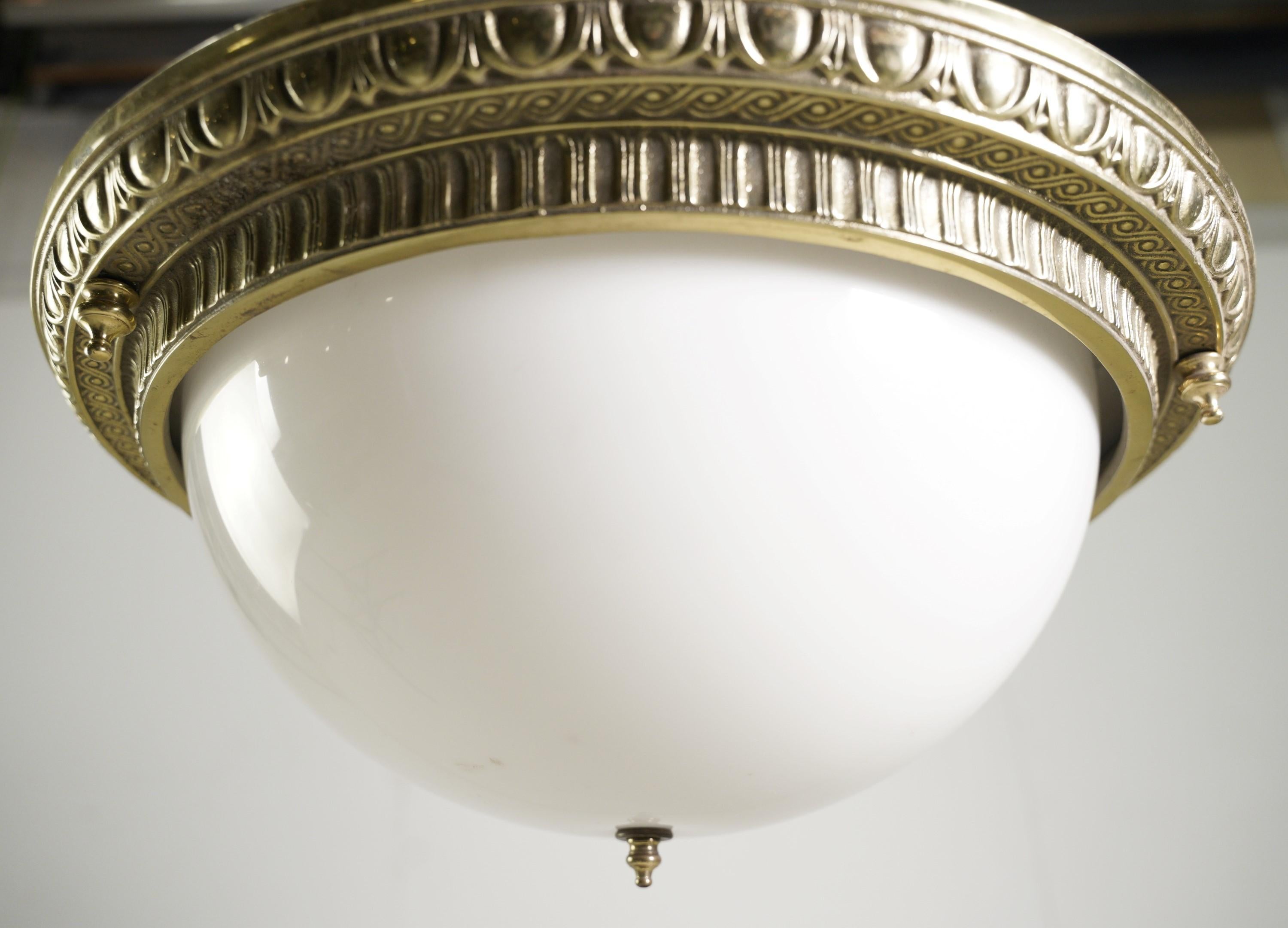 Greek Egg & Dart Design White Shade Flush Mount Light In Good Condition In New York, NY