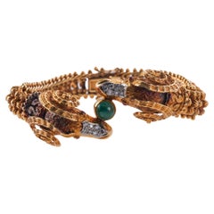 Vintage Greek Emerald Diamond Ruby Gold Ram's Head Bracelet