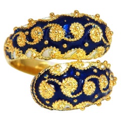 Greek Enamel Artisan Cobalt Ring 18 Karat