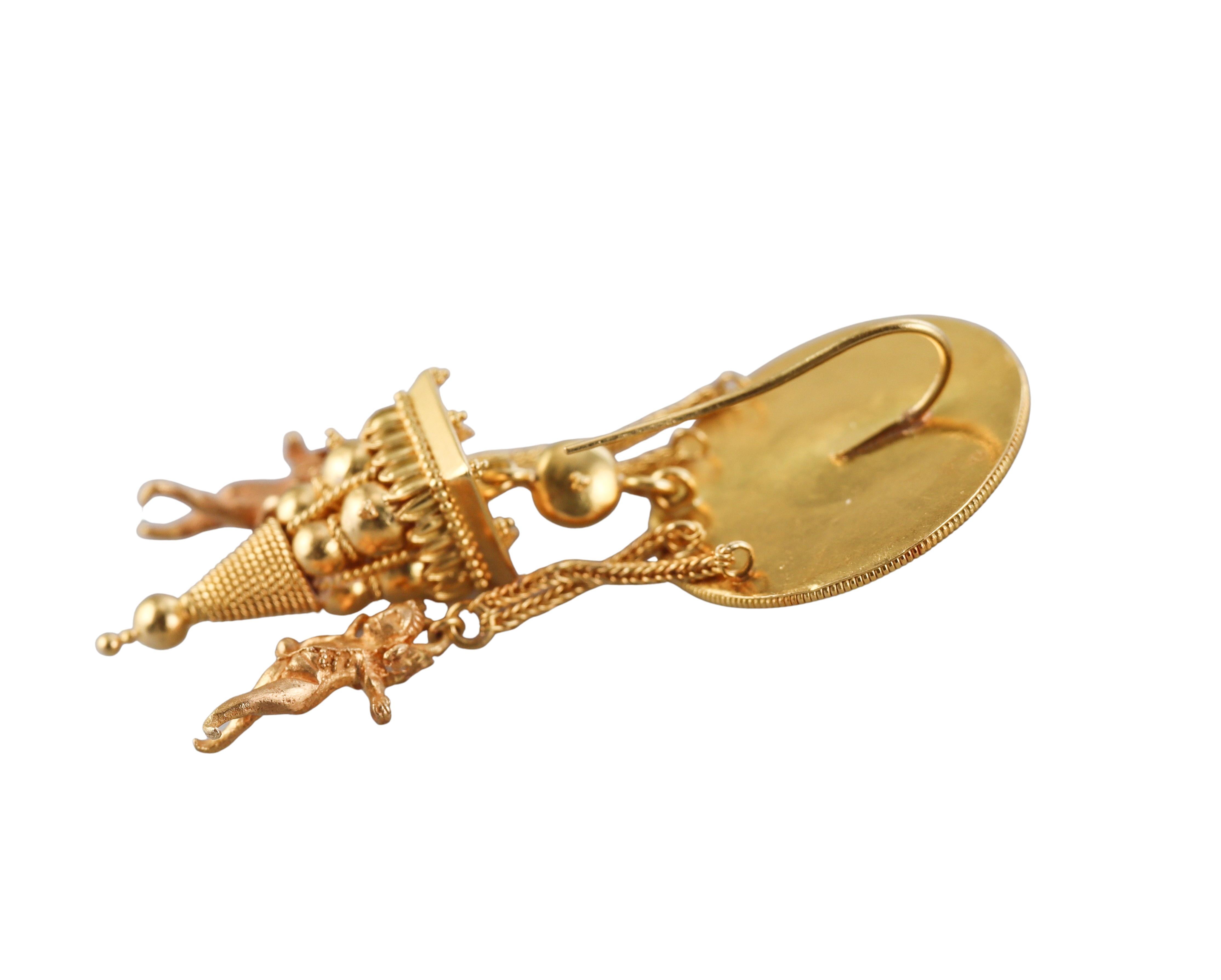 Greek Etruscan Beading Gold Cherub Earrings For Sale 1