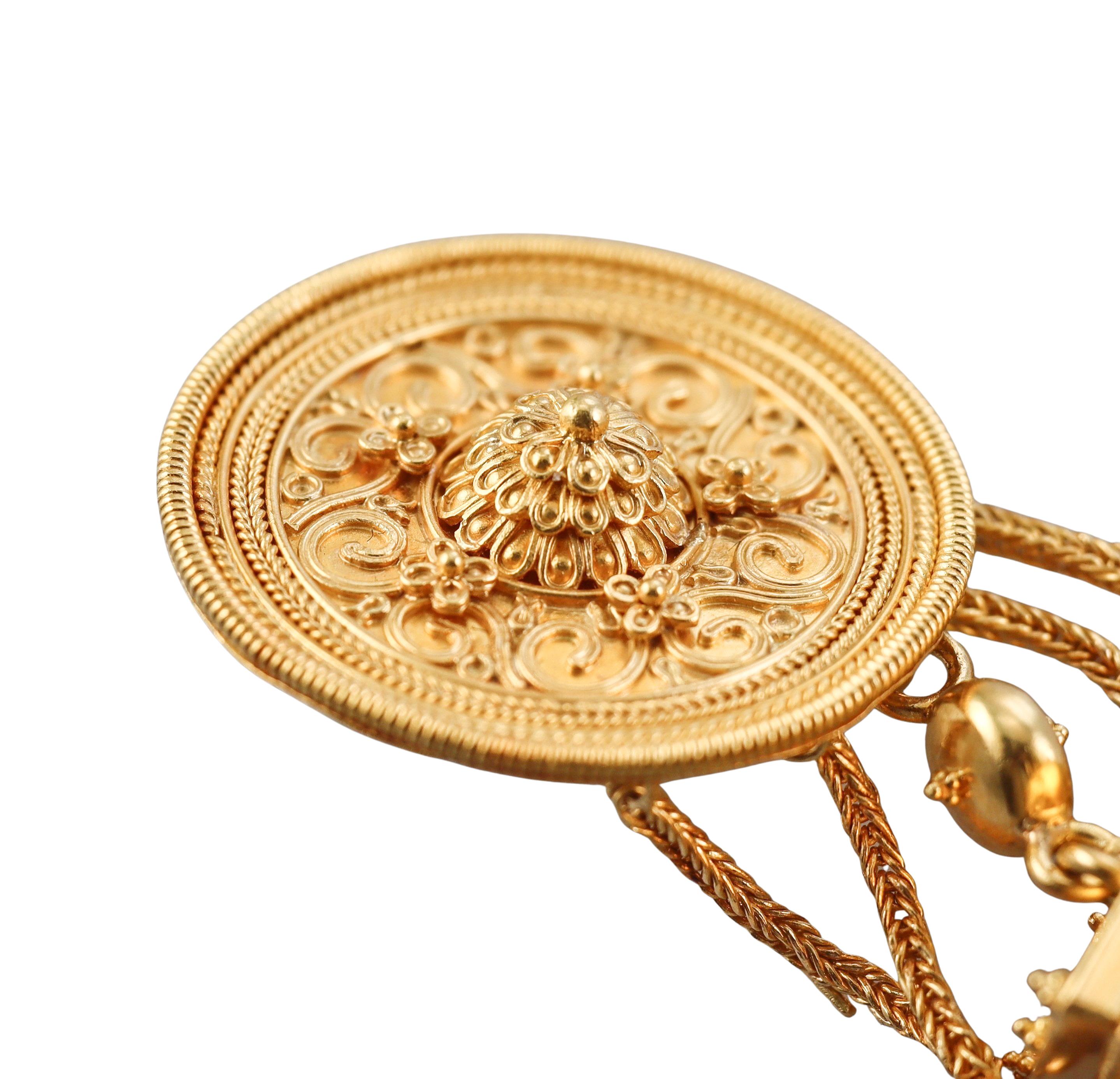 Greek Etruscan Beading Gold Cherub Earrings For Sale 2