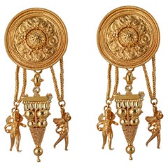 Greek Etruscan Beading Gold Cherub Earrings