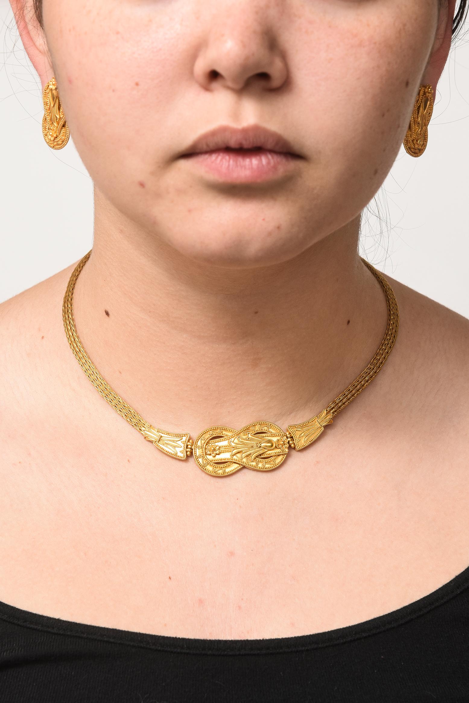 Griechische etruskische Gelbgold-Halskette und Ohrringe von Olympico Ancient Greek Suite im Angebot 4