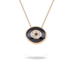 Greek Evil Eye Enameling Necklace 18Kt Rose Gold with White & Black Diamonds