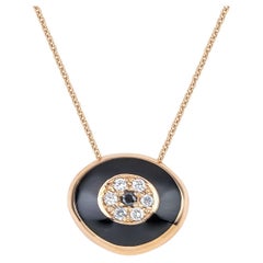 Collar Griego Esmaltado Mal de Ojo Oro Rosa 18Kt con Diamantes Blancos y Negros