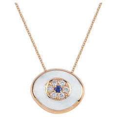 Greek Evil Eye Enameling Necklace in 18Kt Rose Gold with Diamonds and Sapphire