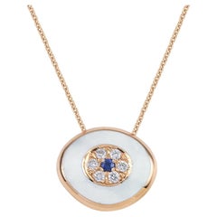 Griechische griechische Evil Eye Emaille-Halskette aus 18 Karat Roségold mit Diamanten und Saphiren