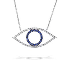 Halskette mit Evil Eye Anhänger aus 18 Karat Weißgold mit Diamanten und blauem Saphir